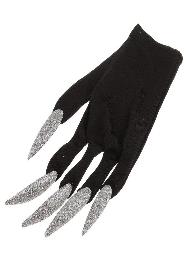 FRECI Halloween Gloves with Glitter Nails Performance Props Cosplay Costume Accessories Halloween Party Dress Supplies - Silver and Black - Image 3