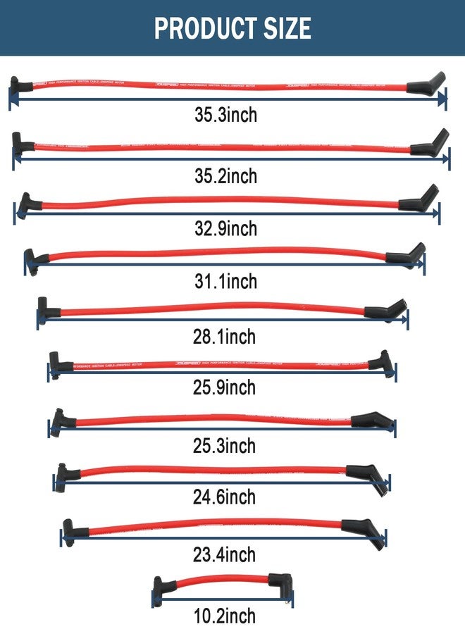 طقم أسلاك شمعات إشعال سباقية حمراء جديدة من JDMSPEED، مقاس 10.5 مم، بديل لمحركات فورد 5.0 لتر و5.8 لتر، وSB SBF 302 - Image 3