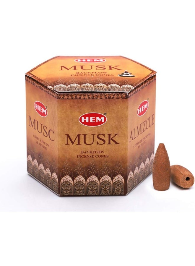 Hem Musk Backflow Brown Incense Cones | Long Lasting Aroma For Positivity And Pure Air | Wood Powder | Aromatherapy For Stress Relief, Air Purifier And Cleansing | Gift Set - Pack Of 40 Cones - Image 1