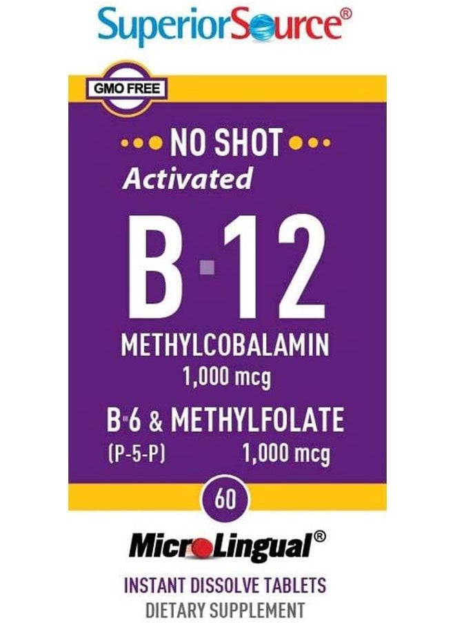 Superior Source No Shot Vitamin B-12 Methylcobalamin 1000 mcg, B-6, & Methylfolate 1000 mcg - Supports Energy, Brain, and Heart Health - Bariatric Friendly - 60 Sublingual Dissolving Tablets  - Image 5