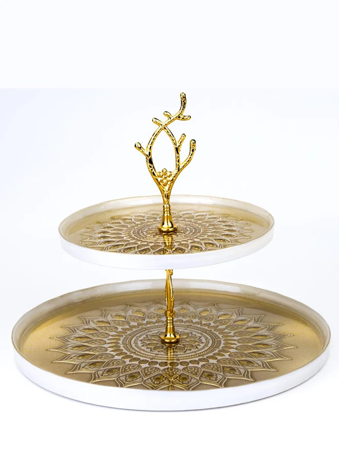 Elenor ELENOR Kostanay 2-Tier Serving Set White and Gold 21x33cm