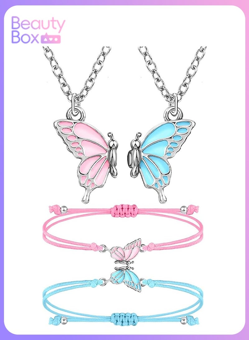 Matching Best Friend Necklace Set for 2, Heart Pendant & Butterfly Bracelets, Sister Jewelry Gift for Birthdays & Special Occasions  - Image 1