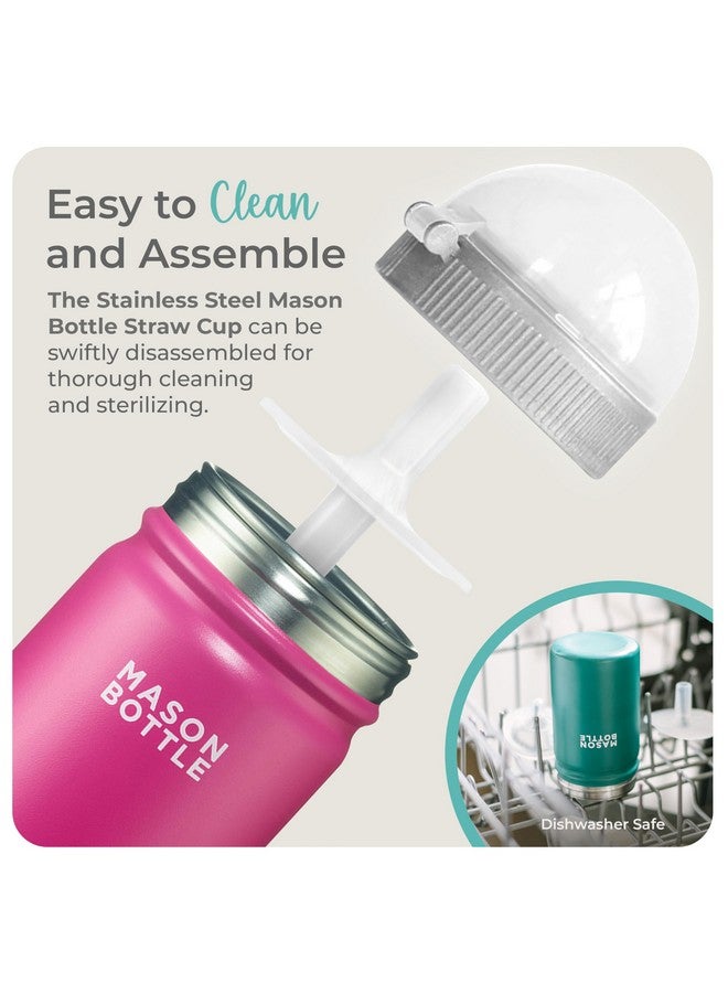 Mason Bottle Kids Mason Jar Cup with Lid and Straw - 16oz Stainless Steel Sippy Cup - BPA-Free, Spill Proof Toddler Tumbler - Regular-Mouth, Single-Wall Snack Cup, Smoothie Cup for Kids (Pink) - Image 2