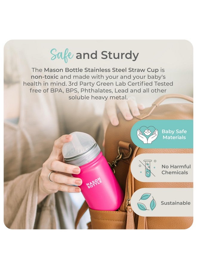 Mason Bottle Kids Mason Jar Cup with Lid and Straw - 16oz Stainless Steel Sippy Cup - BPA-Free, Spill Proof Toddler Tumbler - Regular-Mouth, Single-Wall Snack Cup, Smoothie Cup for Kids (Pink) - Image 3