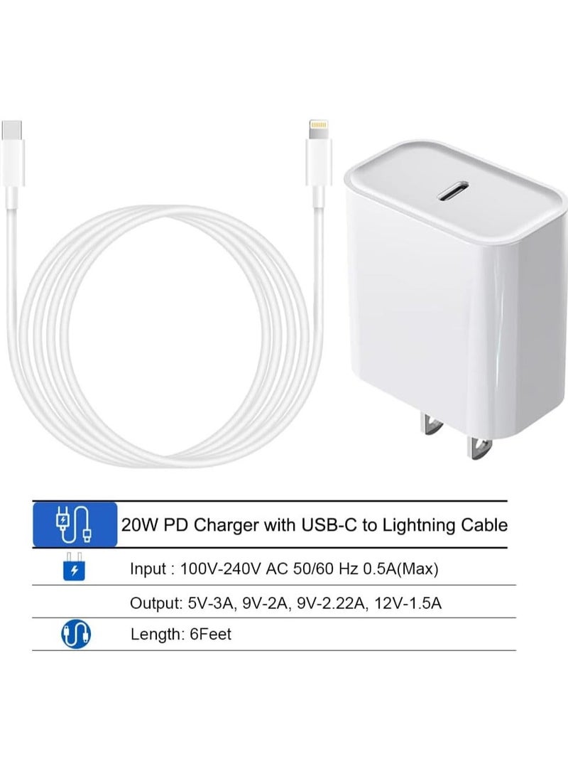 iPhone Fast Charger, 20W USB C PD Wall Charger Block Plug with[MFi Certified]6ft Type C to Lightning Cable Quick Charging Data Sync Cord for iPhone14 13 12 11 Pro Max Mini Xs Xr iPad Air - Image 2