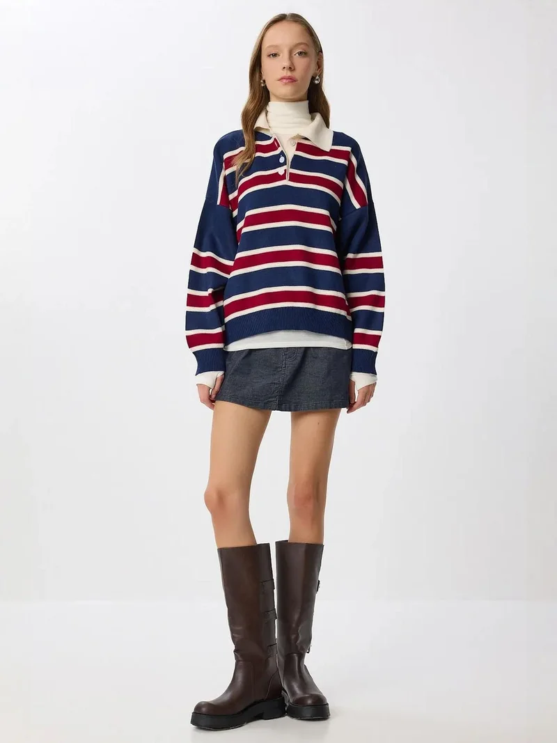إسطنبول الساحرة ISTANBUL Striped Sweater with Polo Collar