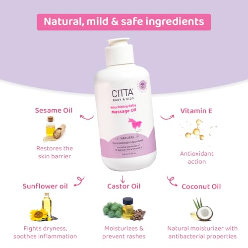 CITTA Baby Oil for Newborn Babies & Kids | Non-Sticky, Fragrance-Free, Easy Spread | Dermatologist Approved Nourishing & Moisturizing Formula for Sensitive Skin | Coconut, Olive & Almond Oils for Gentle Baby Massage | 200ml - Image 3