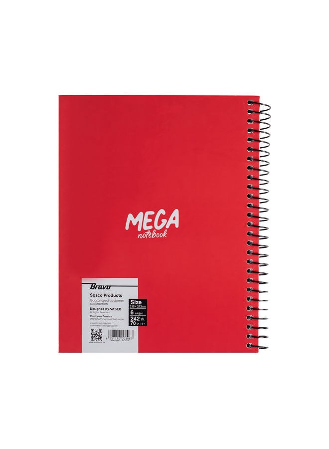 Bravo New Mega Notebook Large - 6 Subjects – Red  - Image 2