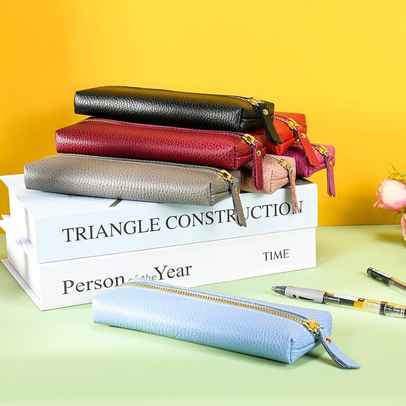 Excefore Genuine Leather Pen Case, Portable Cowhide Pencil Pouch With Zipper, Soft Black Simple Pen Bag For Adults, Student, Writer - Image 5