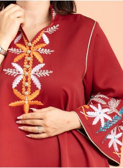 اكسا جلابية سادة  تطريز انيق IK3010 كستنائي  - Image 2