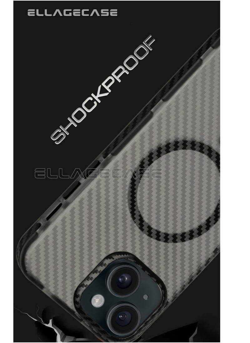 Carbon Case for iPhone 13/14, Plastic-coated Carbon, Solid Camera Protection, Shockproof, Enhanced Protection, Compatible with Magsafe and Wireless Charging