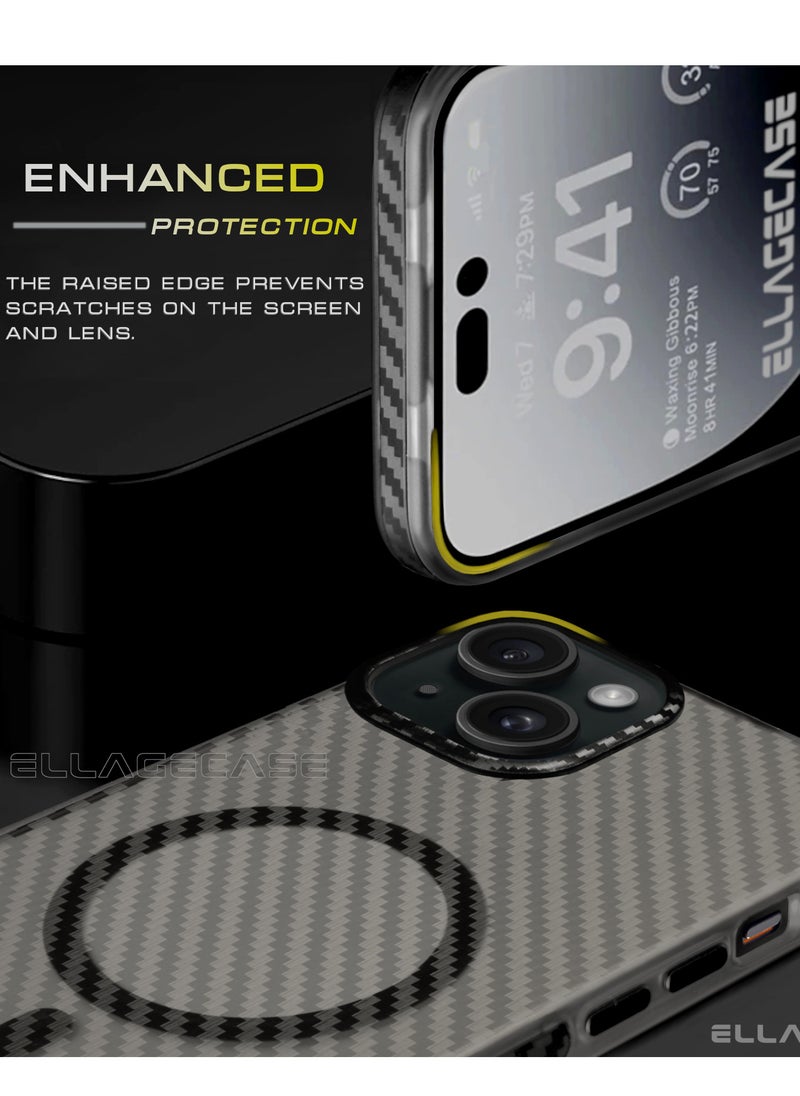 Carbon Case for iPhone 13/14, Plastic-coated Carbon, Solid Camera Protection, Shockproof, Enhanced Protection, Compatible with Magsafe and Wireless Charging