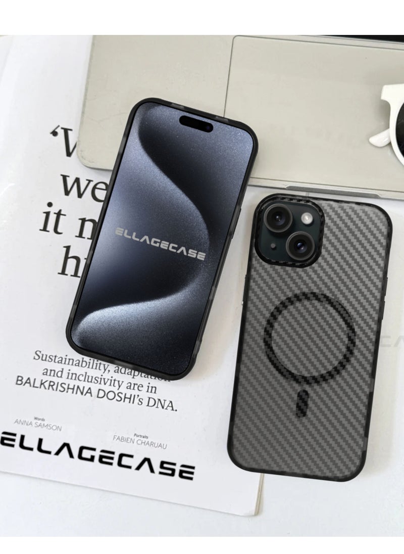 Carbon Case for iPhone 13/14, Plastic-coated Carbon, Solid Camera Protection, Shockproof, Enhanced Protection, Compatible with Magsafe and Wireless Charging
