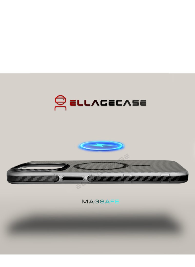 Carbon Case for iPhone 13/14, Plastic-coated Carbon, Solid Camera Protection, Shockproof, Enhanced Protection, Compatible with Magsafe and Wireless Charging