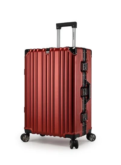 CABINPRO Lightweight Aluminum Frame Fashion Luggage Trolley Polycarbonate Hard Case Medium Checked Luggage Suitcase with 4 Quite 360 Degree Double Spinner Wheels CP001 Maroon