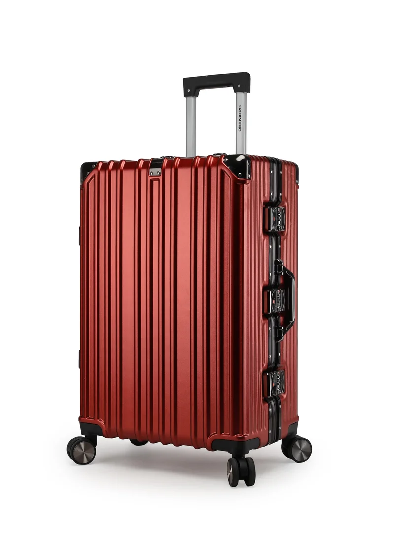 CABINPRO Lightweight Aluminum Frame Fashion Luggage Trolley Polycarbonate Hard Case Medium Checked Luggage Suitcase with 4 Quite 360 Degree Double Spinner Wheels CP001 Maroon