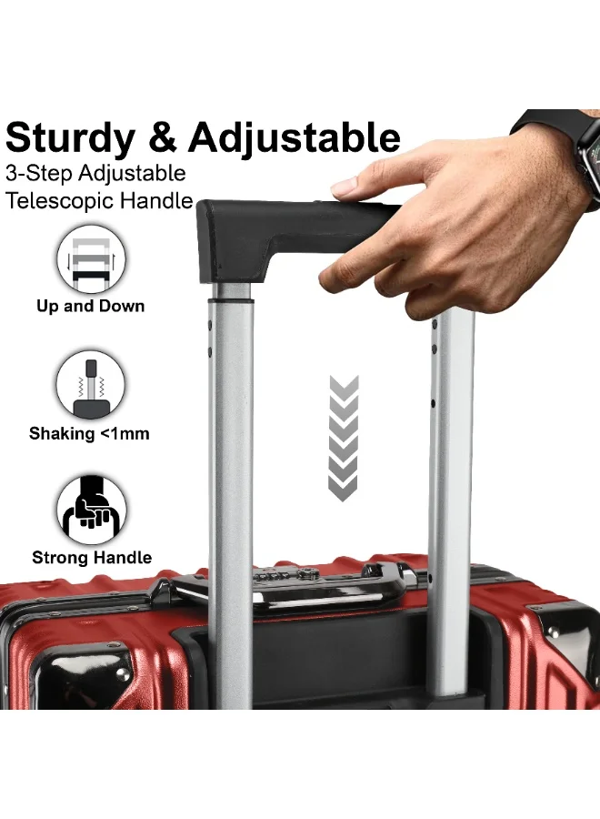 CABINPRO Lightweight Aluminum Frame Fashion Luggage Trolley Polycarbonate Hard Case Medium Checked Luggage Suitcase with 4 Quite 360 Degree Double Spinner Wheels CP001 Maroon