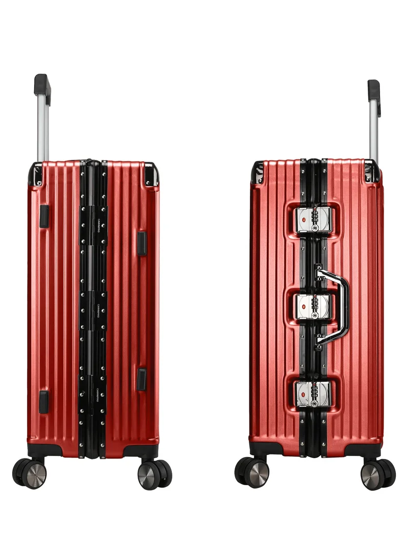 CABINPRO Maroon Lightweight Aluminum Frame Fashion Luggage Trolley Polycarbonate Hard Case Medium Checked Luggage Suitcase with 4 Quite 360 Degree Double Spinner Wheels CP001 Maroon  | Best Price UAE
