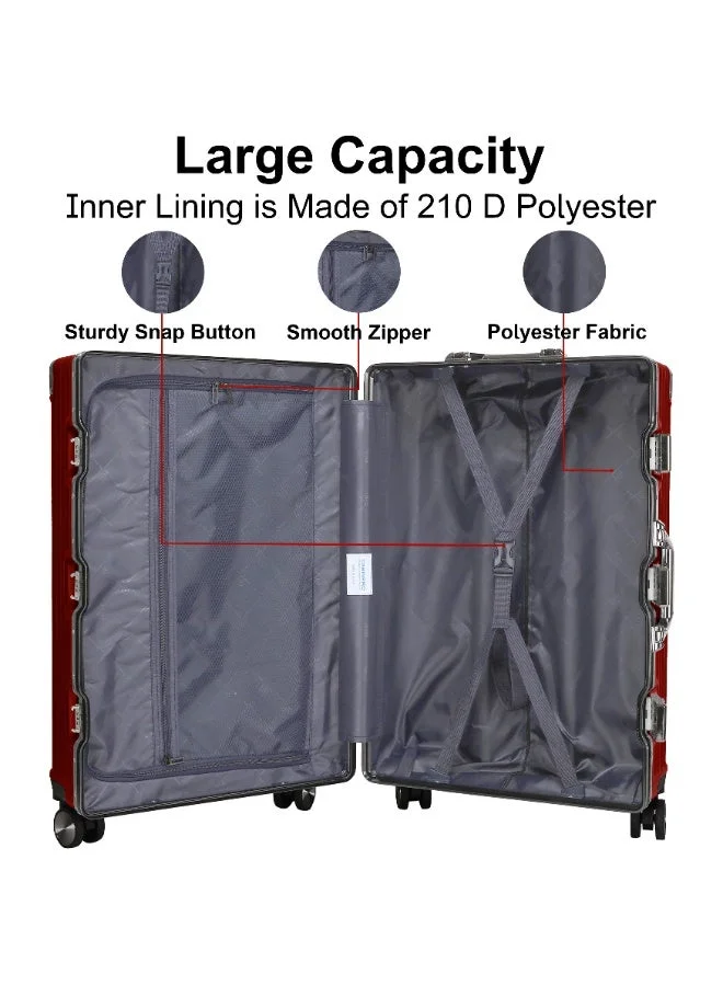 CABINPRO Maroon Lightweight Aluminum Frame Fashion Luggage Trolley Polycarbonate Hard Case Medium Checked Luggage Suitcase with 4 Quite 360 Degree Double Spinner Wheels CP001 Maroon  | Best Price UAE