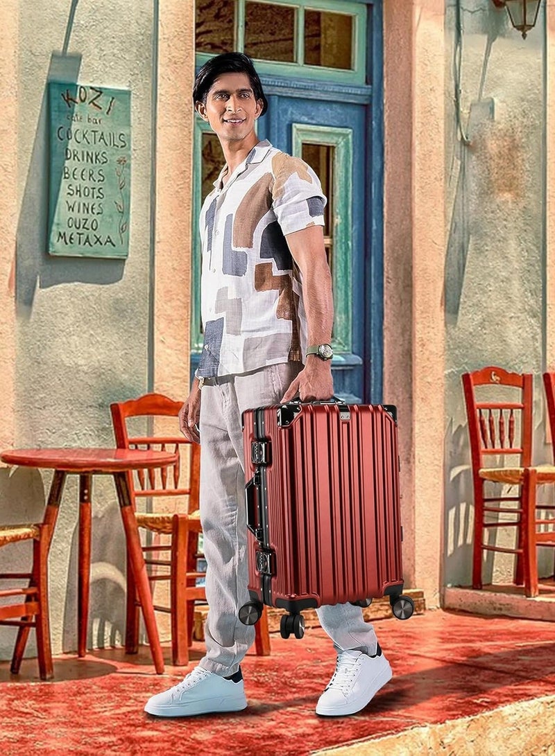 CABINPRO Lightweight Aluminum Frame Fashion Luggage Trolley Polycarbonate Hard Case Medium Checked Luggage Suitcase with 4 Quite 360 Degree Double Spinner Wheels CP001 Maroon - Image 2