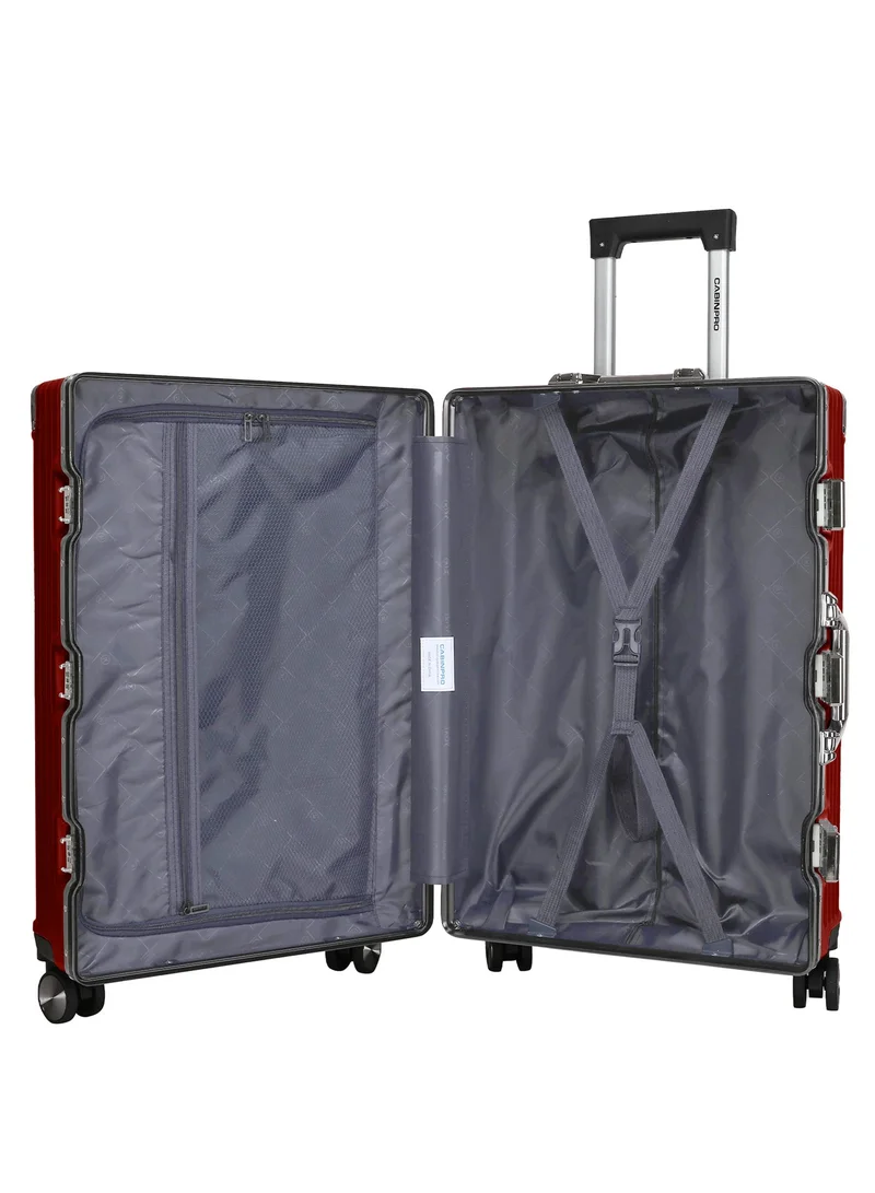 CABINPRO Maroon Lightweight Aluminum Frame Fashion Luggage Trolley Polycarbonate Hard Case Medium Checked Luggage Suitcase with 4 Quite 360 Degree Double Spinner Wheels CP001 Maroon  | Best Price UAE
