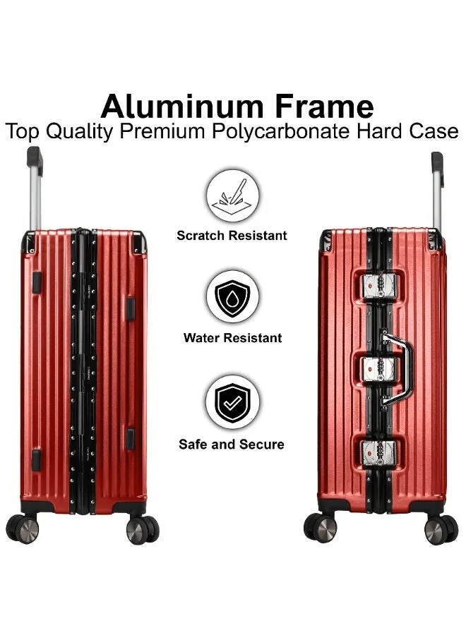 CABINPRO Maroon Lightweight Aluminum Frame Fashion Luggage Trolley Polycarbonate Hard Case Medium Checked Luggage Suitcase with 4 Quite 360 Degree Double Spinner Wheels CP001 Maroon  | Best Price UAE