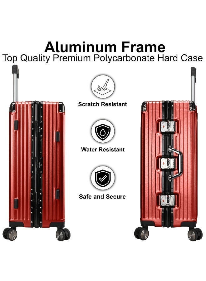CABINPRO Lightweight Aluminum Frame Fashion Luggage Trolley Polycarbonate Hard Case Medium Checked Luggage Suitcase with 4 Quite 360 Degree Double Spinner Wheels CP001 Maroon - Image 3