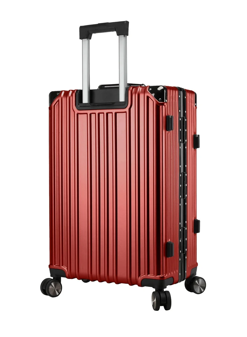 CABINPRO Maroon Lightweight Aluminum Frame Fashion Luggage Trolley Polycarbonate Hard Case Medium Checked Luggage Suitcase with 4 Quite 360 Degree Double Spinner Wheels CP001 Maroon  | Best Price UAE