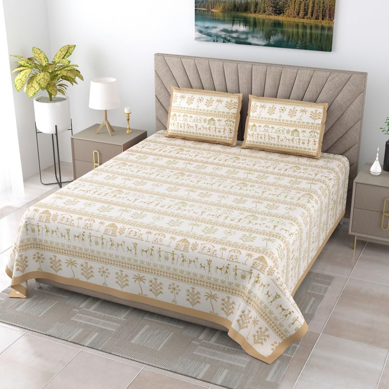 BRING FINE BRING FINE Pure Cotton Bedsheet 400 Thread Count Set of 3 JumboSuper King Size Alveera Vintage Brown - Image 1