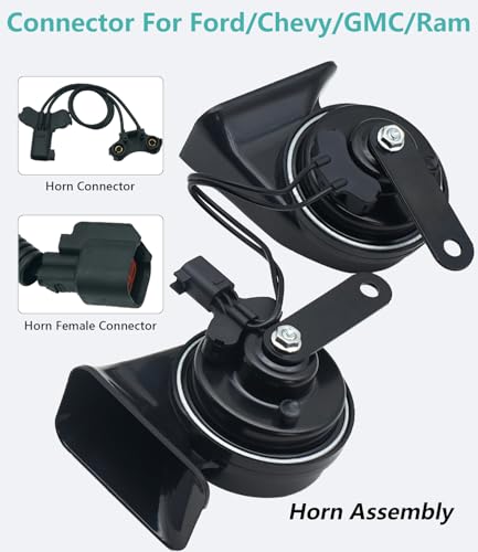 NEOGET Car Horn Kit for Ford Chevrolet Ram GMC Tesla,12V Loud Waterproof Auto Horn, High Low Dual Tone 126 Decibel, Replacement for Ford(2 Connectors) - Image 4