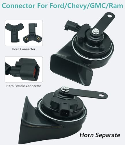 NEOGET Car Horn Kit for Ford Chevrolet Ram GMC Tesla,12V Loud Waterproof Auto Horn, High Low Dual Tone 126 Decibel, Replacement for Ford(2 Connectors) - Image 5