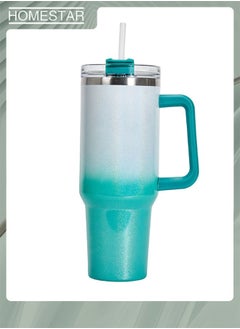 HOMESTAR Thermal Mug with Straw Double-Walled Vacuum Insulated Car Mug, Travel Mug With Handle And Straw, For Iced Coffee, Hot or Cold Tea with gradient color  - Image 1