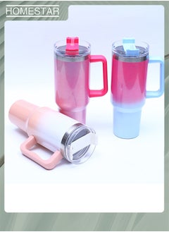 HOMESTAR Thermal Mug with Straw Double-Walled Vacuum Insulated Car Mug, Travel Mug With Handle And Straw, For Iced Coffee, Hot or Cold Tea with gradient color  - Image 3