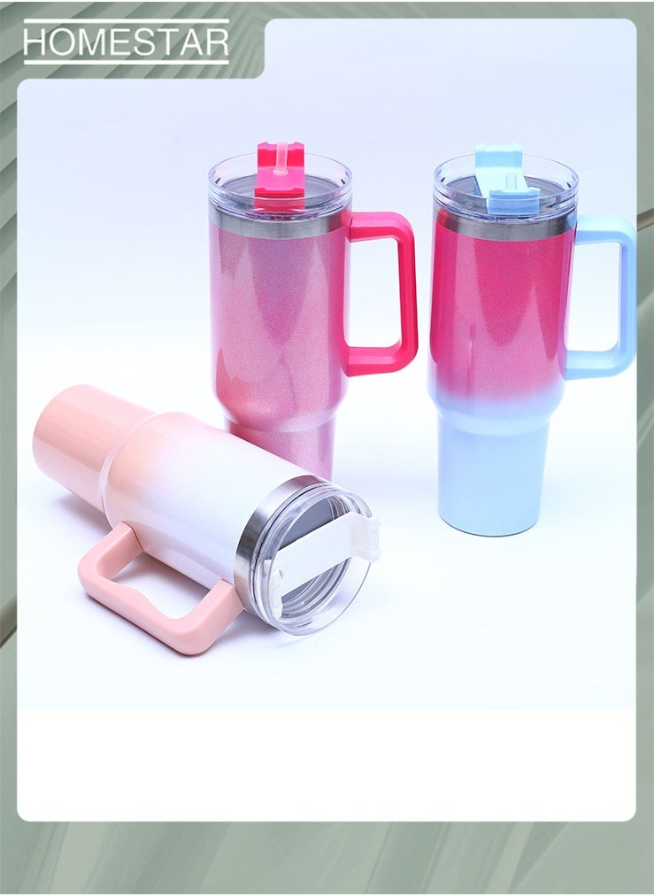 HOMESTAR - Thermal Mug with Straw Double-Walled Vacuum Insulated Car Mug, Travel Mug With Handle And Straw, For Iced Coffee, Hot or Cold Tea with gradient color - Image 1