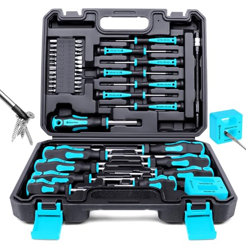 Amartisan Magnetic Screwdrivers Set with Case Amartisan 43piece Includs Slotted Phillips Hex PozidrivTorx and Precision Screwdriver Set Magnetizer Demagnetizer Tools Tools for Men Blue - Image 1