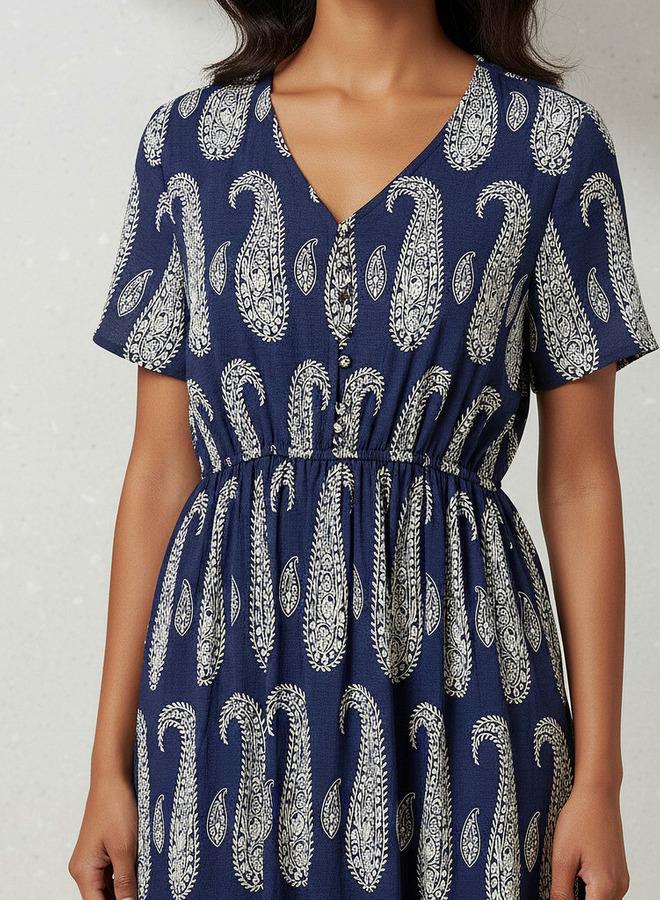 سبلاش فيڤ فستان نسائي بطبعات بيزلي وطبقات وأكمام قصيرة - Image 4