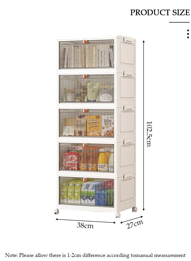 DUNISO Lidded Storage Bin,Plastic Folding Storage Cabinet with Doors，5 Layers Stackable Storage Bins with Wheels,Portable Storage for Kitchen, Study, Living Room, Bedroom, Bathroom - Image 2