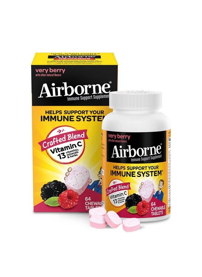Airborne - 1000Mg Vitamin C Chewable Tablets With Zinc Immune Support Supplement With Powerful Antioxidants Vitamins A C & E 64 Chewable Tablets Very Berry Flavor - Image 1