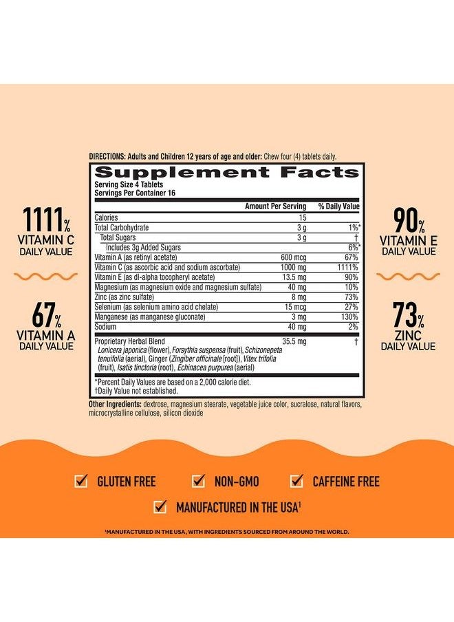 Airborne - 1000Mg Vitamin C Chewable Tablets With Zinc Immune Support Supplement With Powerful Antioxidants Vitamins A C & E 64 Chewable Tablets Very Berry Flavor - Image 1