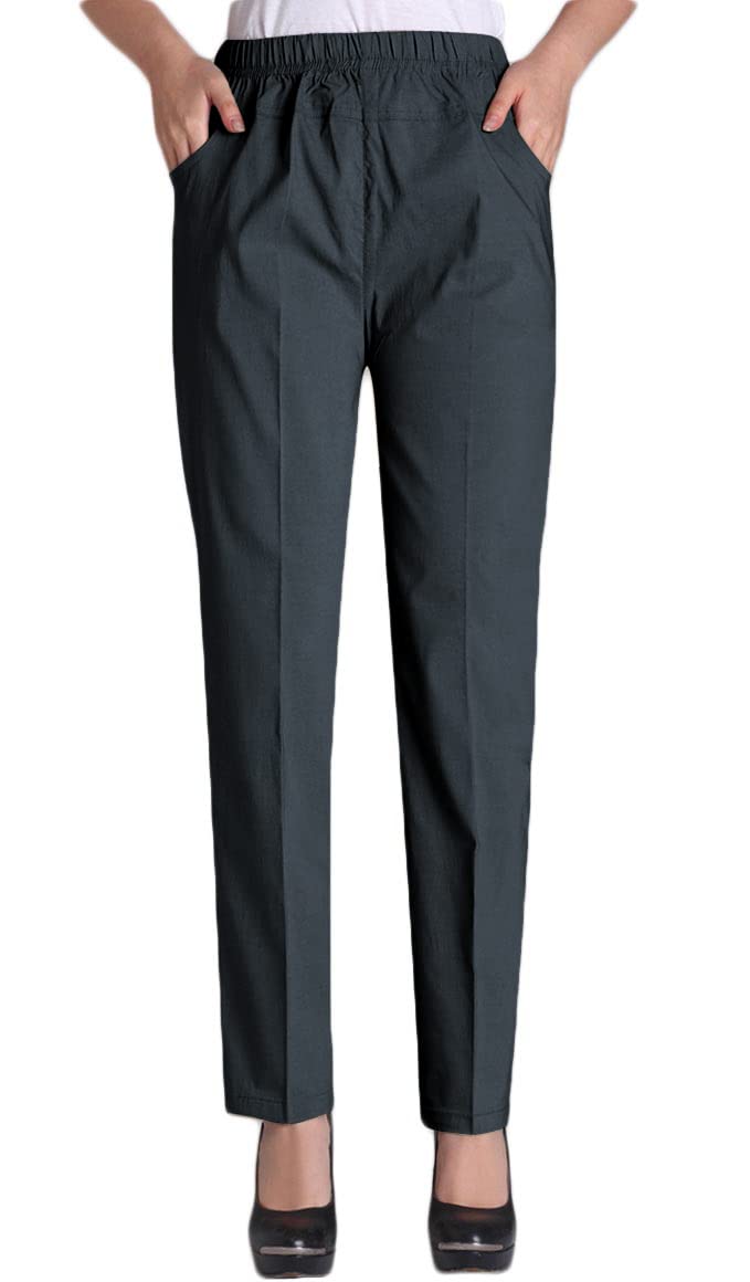 Soojun Womens Summer Elastic Waist Comfy Stretch Pull On Pants Charcoal Medium