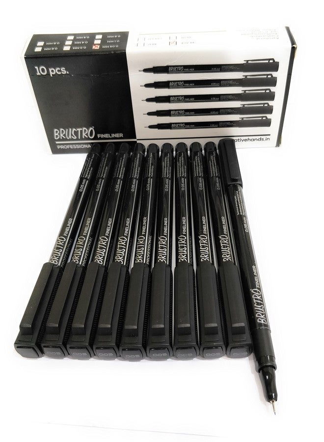 BRUSTRO Professional Pigment Based Fineliner Pen | Black, Box of 10, Tip Size - 0.05 mm | Archival Waterproof UV Resistant Ink,Comfortable Grip, Ideal For Mandala,Drawing,Artist Illustration,Sketching - Image 2