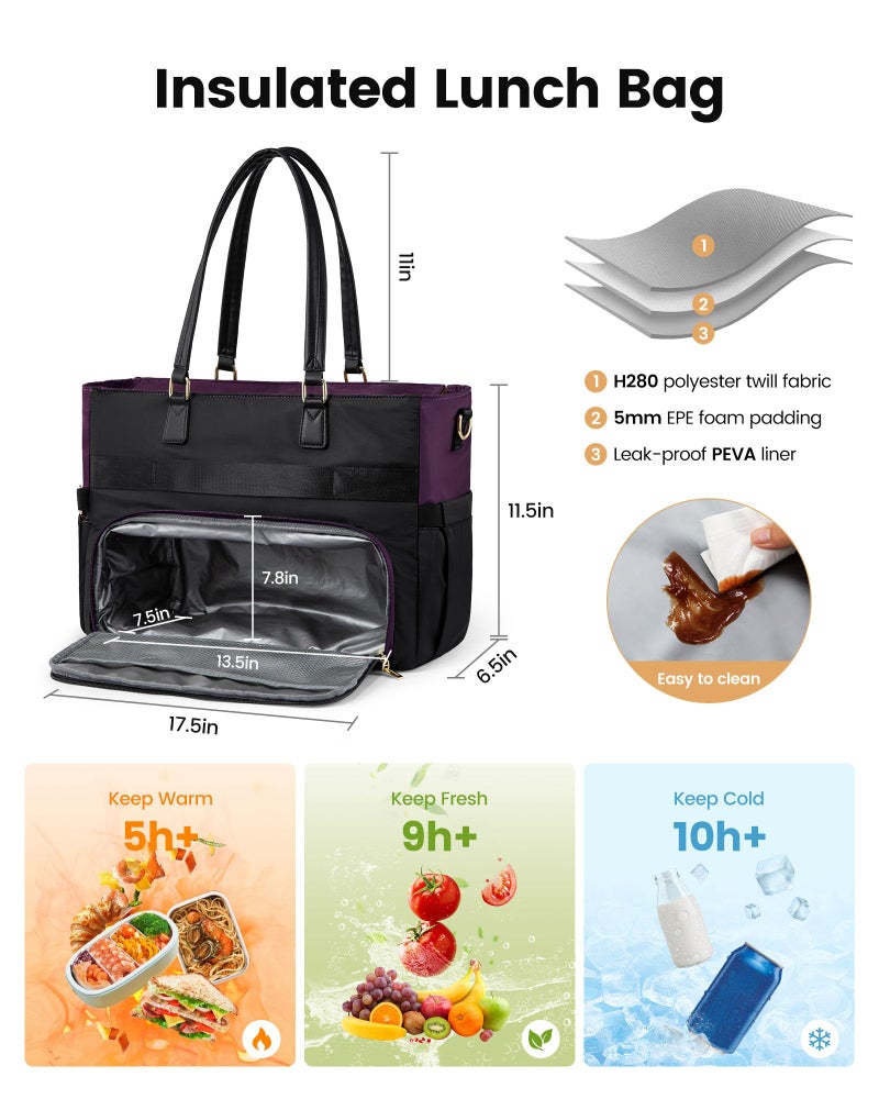 LOVEVOOK Lunch Tote Bag for Women, Insulated Lunch Bag with Laptop Compartment, Large Capacity Work Tote with Cup Holder, Water Resistant Insulated Bag Leakproof for Teacher Nurse, Office, 15.6 Inch - Image 3