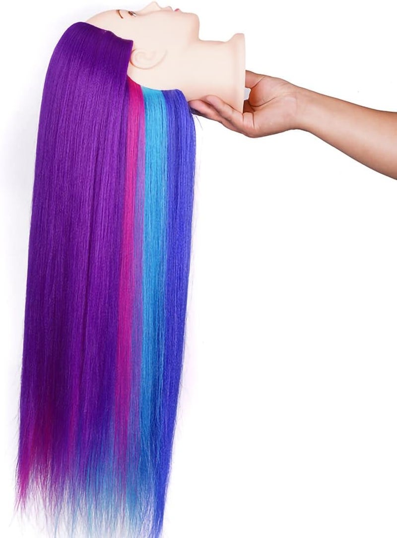 Pykisfp Training Head 26"-28'' Mannequin Head Hair Styling Manikin Cosmetology Doll Head Synthetic Fiber Hair Hairdressing Training Model Free Clamp Exquisite Gifts (Purple Four Colors) - Image 2
