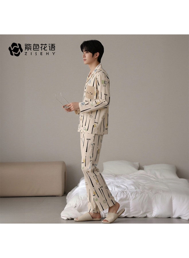 Zisehy Men's Pajamas Spring And Autumn Student Youth Large Size Wearable Homewear Set - Image 5