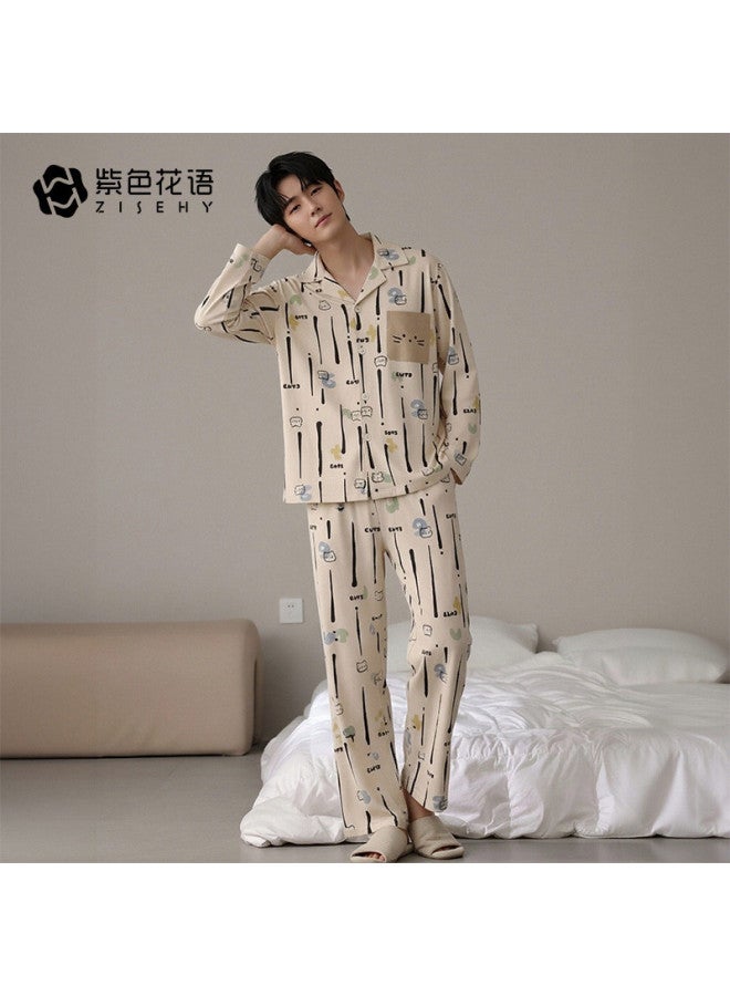Zisehy Men's Pajamas Spring And Autumn Student Youth Large Size Wearable Homewear Set - Image 3