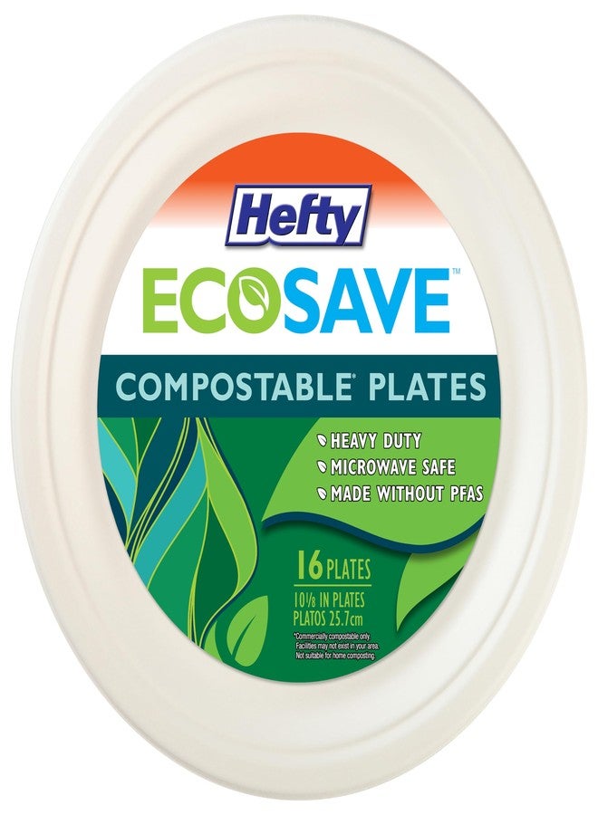 Hefty ECOSAVE Compostable Paper Plates, 10-1/8 Inch, 16 Count - Image 1