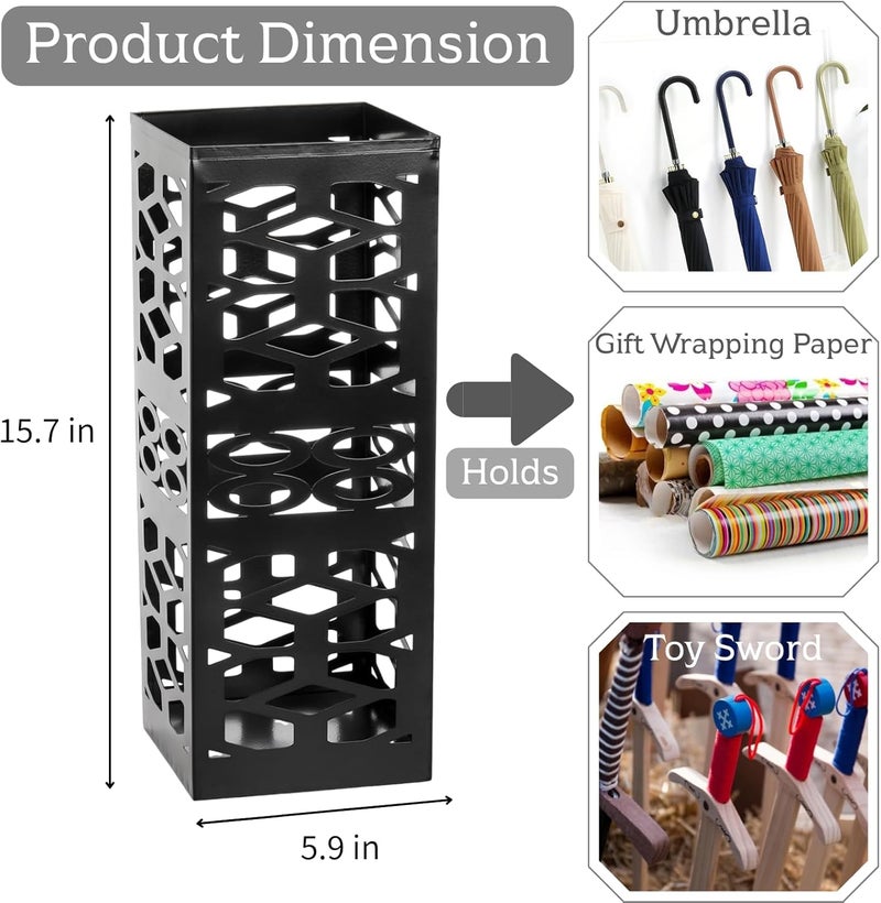 ZENFUN Metal Umbrella Holder Stand for Entryway, Square Umbrella Organizer, Walking Sticks Storage Bin Freestanding for Home, Office, Hotel, Black, 5.9 x 5.9 x 15.7 Inches - Image 1