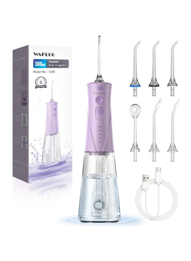 WAFLOO Water Flosser Professional 5 Modes 6 Nozzles 300ML Tank Rechargeable Portable Oral Irrigator IPX7 Waterproof Electric Flosser for Deep Teeth Cleaning (Purple) - Image 1