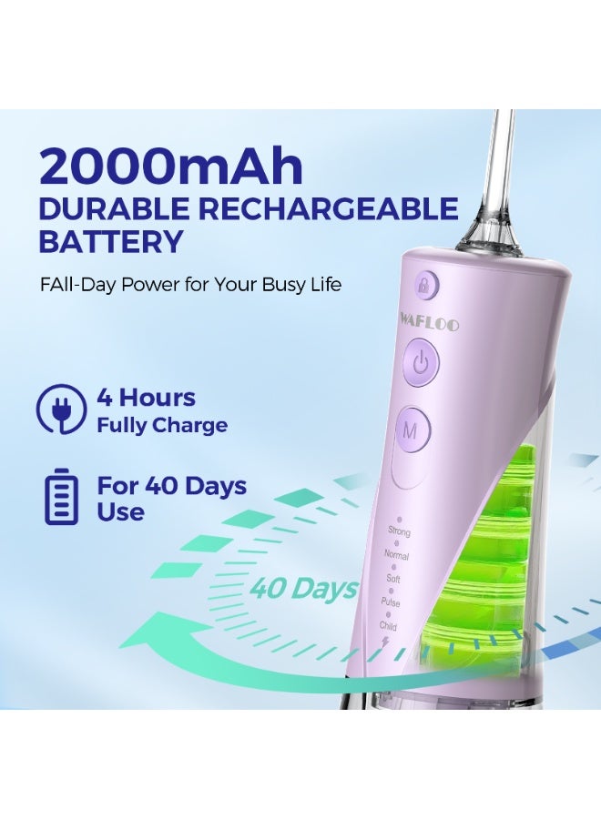 WAFLOO Water Flosser Professional 5 Modes 6 Nozzles 300ML Tank Rechargeable Portable Oral Irrigator IPX7 Waterproof Electric Flosser for Deep Teeth Cleaning (Purple) - Image 5