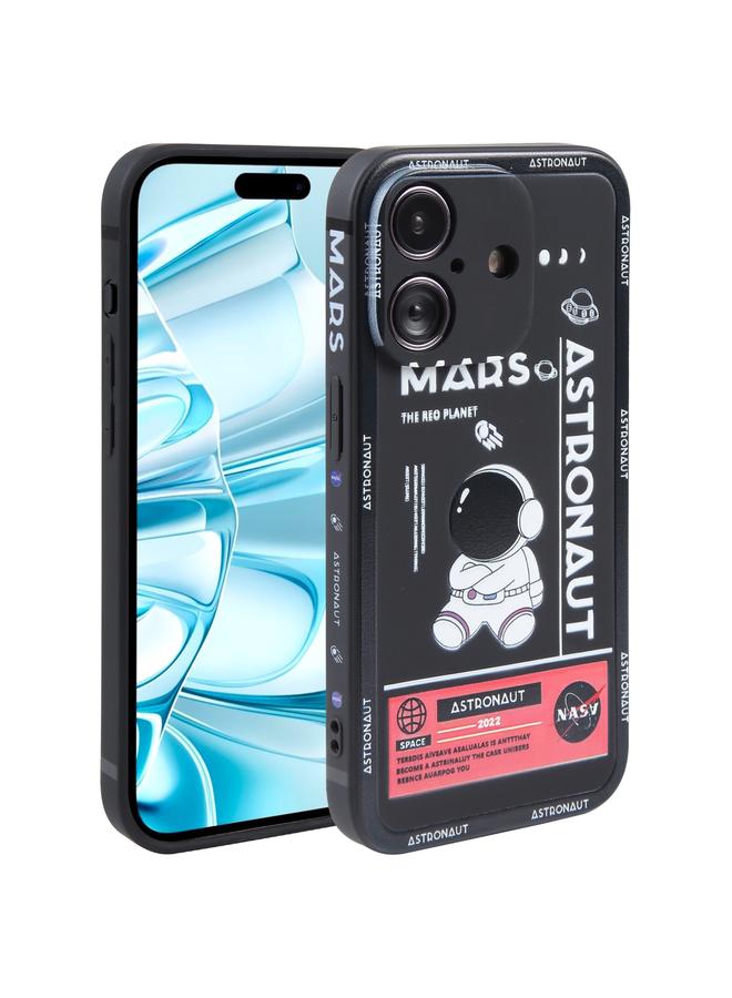 اس-توب جراب لهاتف iPhone 16 Plus بنمط رائد فضاء من السيليكون بحافة مستقيمة - Image 1